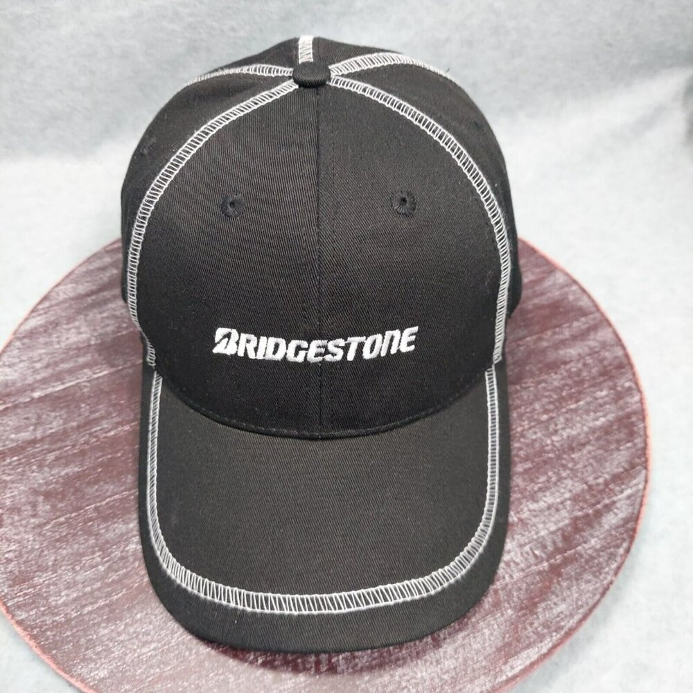 Bridgestone Tires Hat Cap Adjustable Fit Black Baseball Cap White Stitching